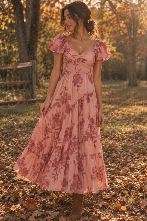 Free People Dresses & Skirts - Free People Sundrenched Short-Sleeve Maxi Dress Pinky Combo Boho Floral
